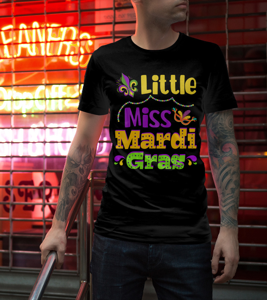 Little Miss Mardi Gras Fleur De Lis Beads Mask T-Shirt