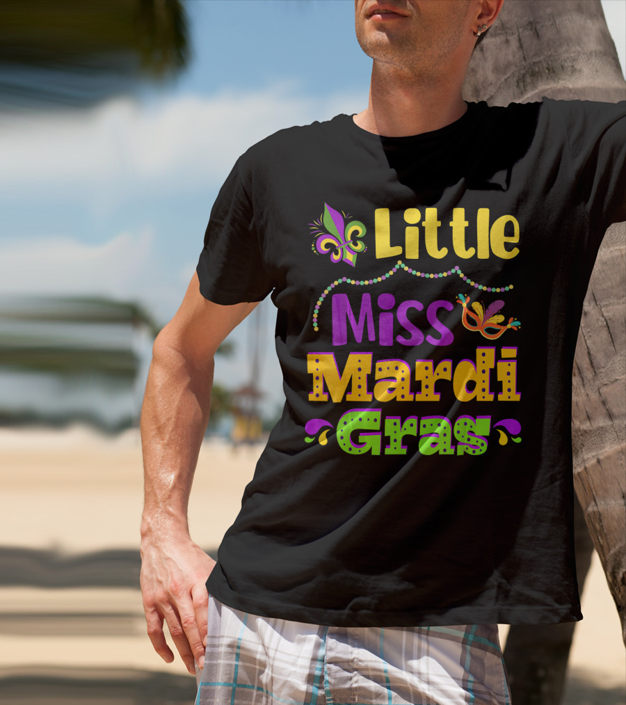 Little Miss Mardi Gras Fleur De Lis Beads Mask T-Shirt