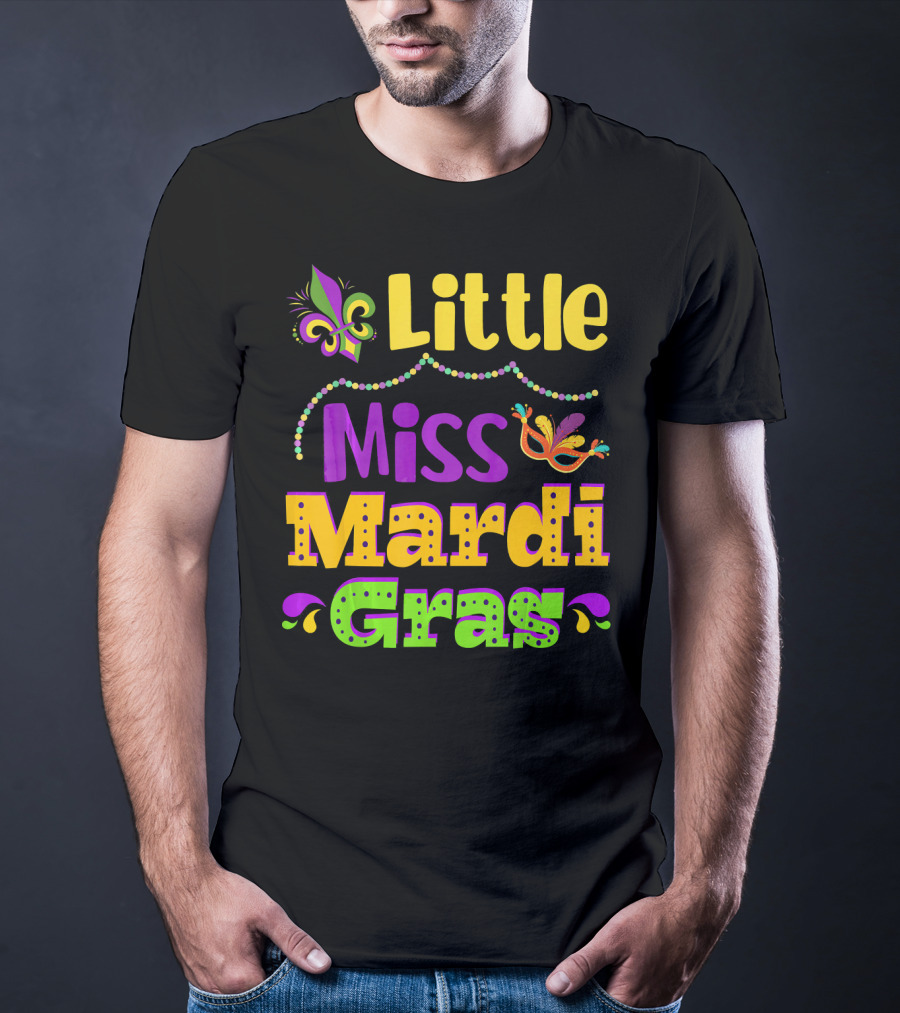 Little Miss Mardi Gras Fleur De Lis Beads Mask T-Shirt