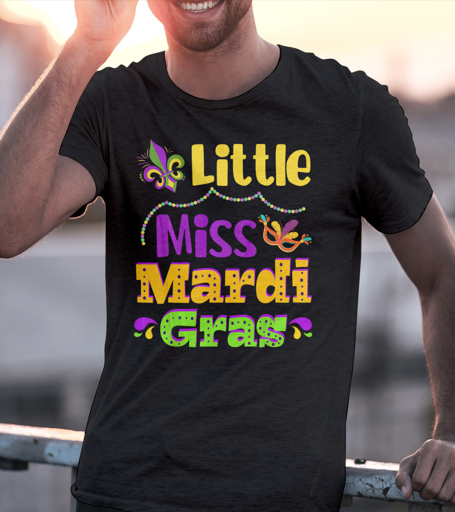 Little Miss Mardi Gras Fleur De Lis Beads Mask T-Shirt