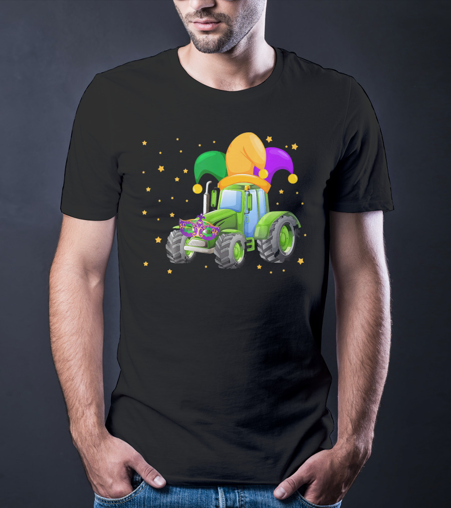 Mardi Gras Tractor With Jester Hat And Mask T-Shirt