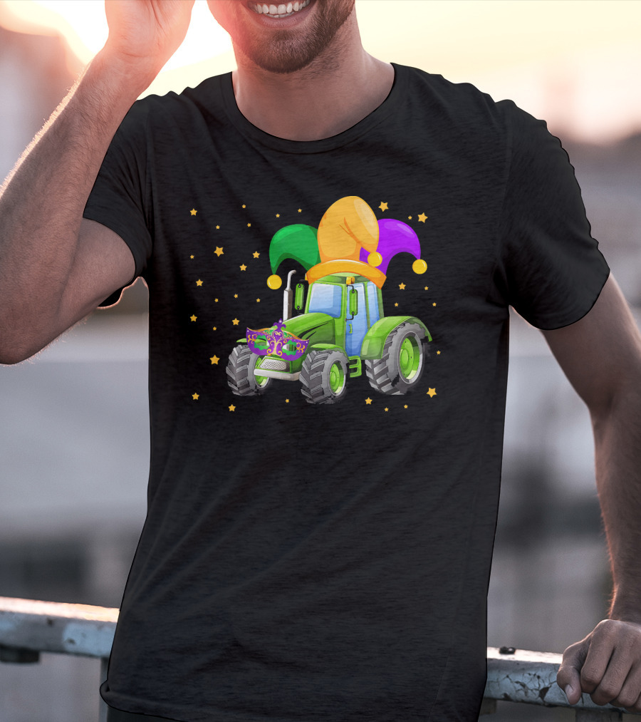 Mardi Gras Tractor With Jester Hat And Mask T-Shirt