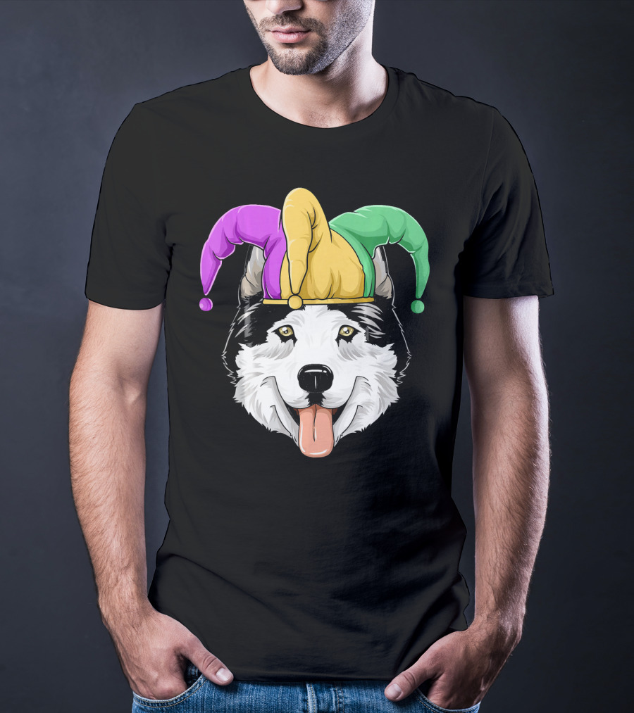 Mardi Gras Husky With Carnival Jester Hat T-Shirt