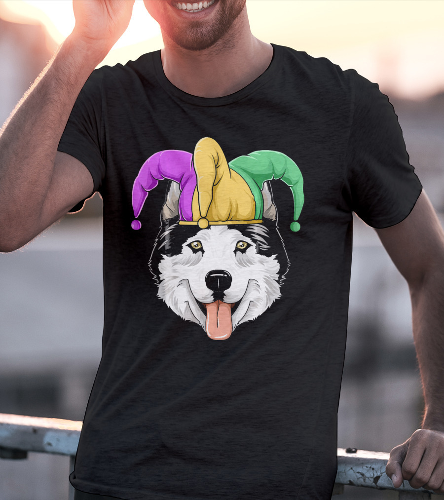 Mardi Gras Husky With Carnival Jester Hat T-Shirt