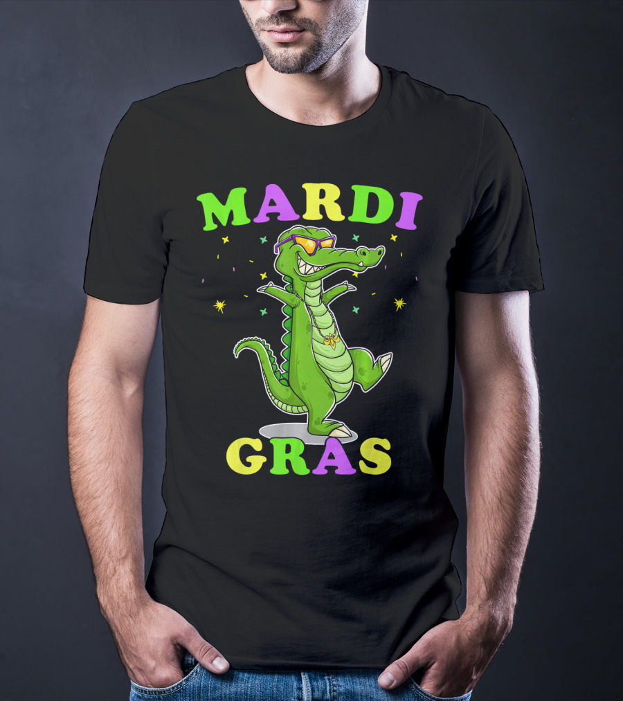 Mardi Gras Alligator Party With Sunglasses And Beads T-Shirt
