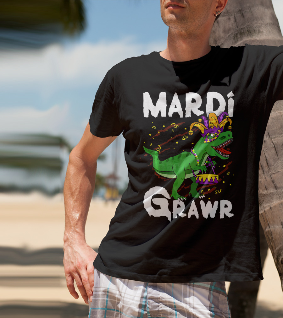 Mardi Grawr Rex Dinos Funny Mardi Gras T-Rex Jester Hat T-Shirt