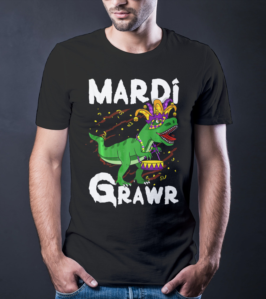 Mardi Grawr Rex Dinos Funny Mardi Gras T-Rex Jester Hat T-Shirt