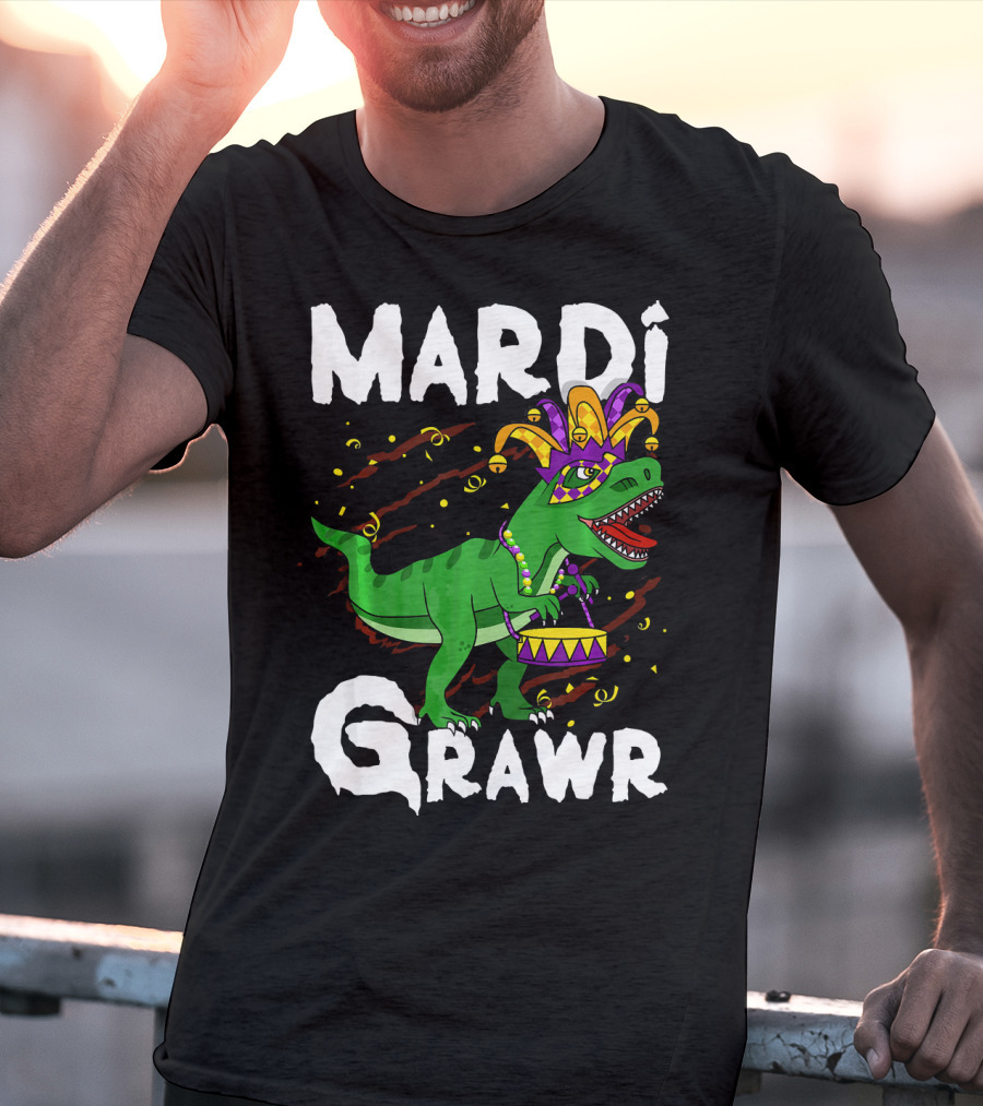 Mardi Grawr Rex Dinos Funny Mardi Gras T-Rex Jester Hat T-Shirt