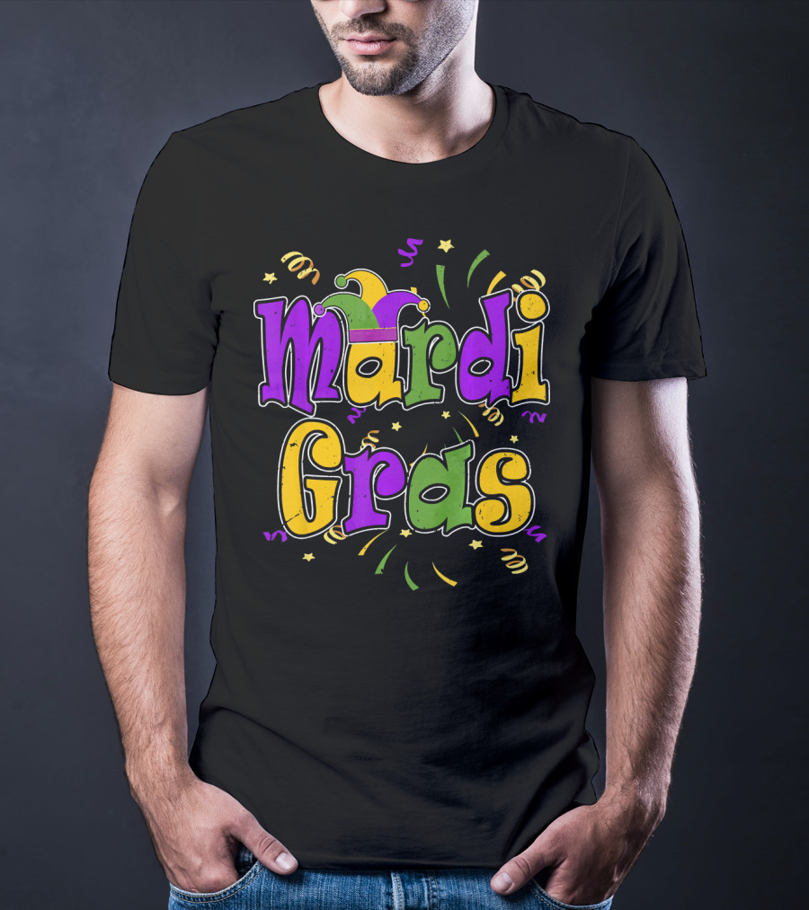 Mardi Gras Colorful Celebration Letters And Decorations T-Shirt