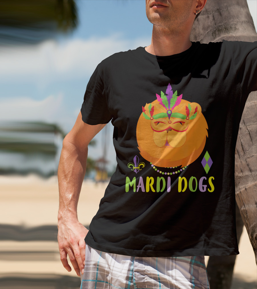 Mardi Dogs Chow Chow Costume With Beads And Mardi Gras Mask T-Shirt
