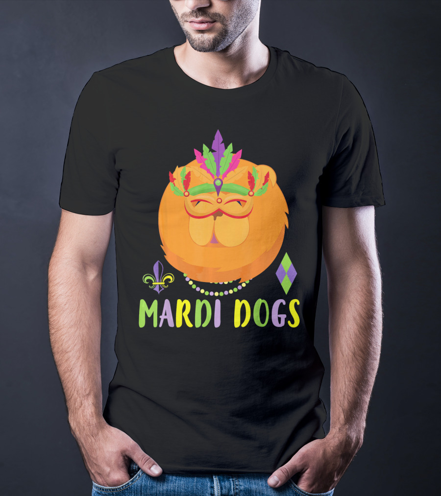 Mardi Dogs Chow Chow Costume With Beads And Mardi Gras Mask T-Shirt