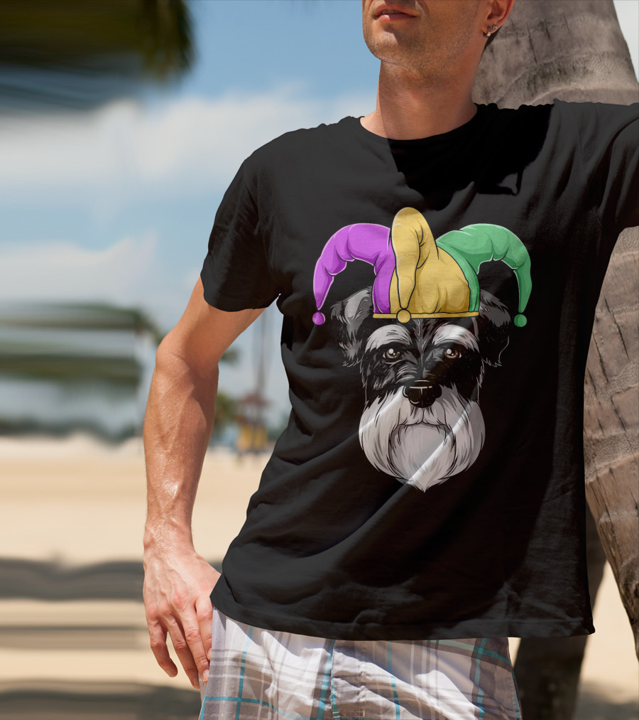 Mardi Gras Schnauzer Jester Carnival Hat Party T-Shirt