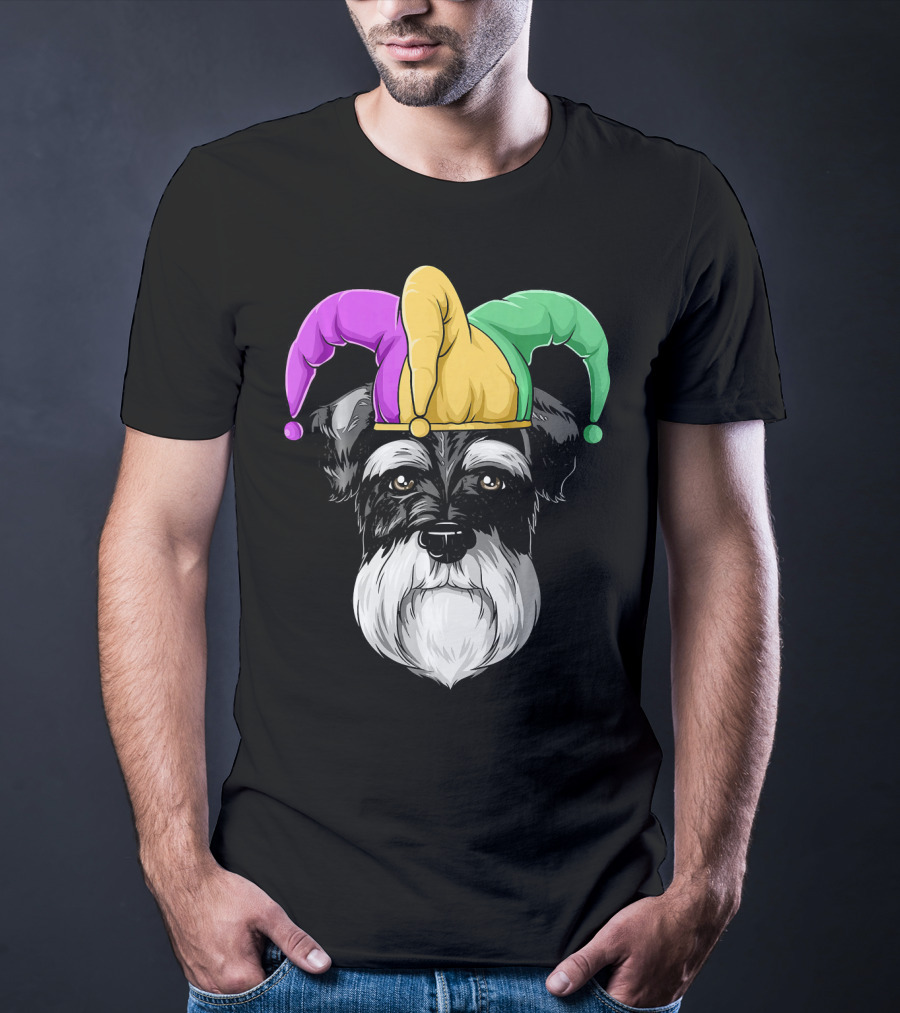 Mardi Gras Schnauzer Jester Carnival Hat Party T-Shirt