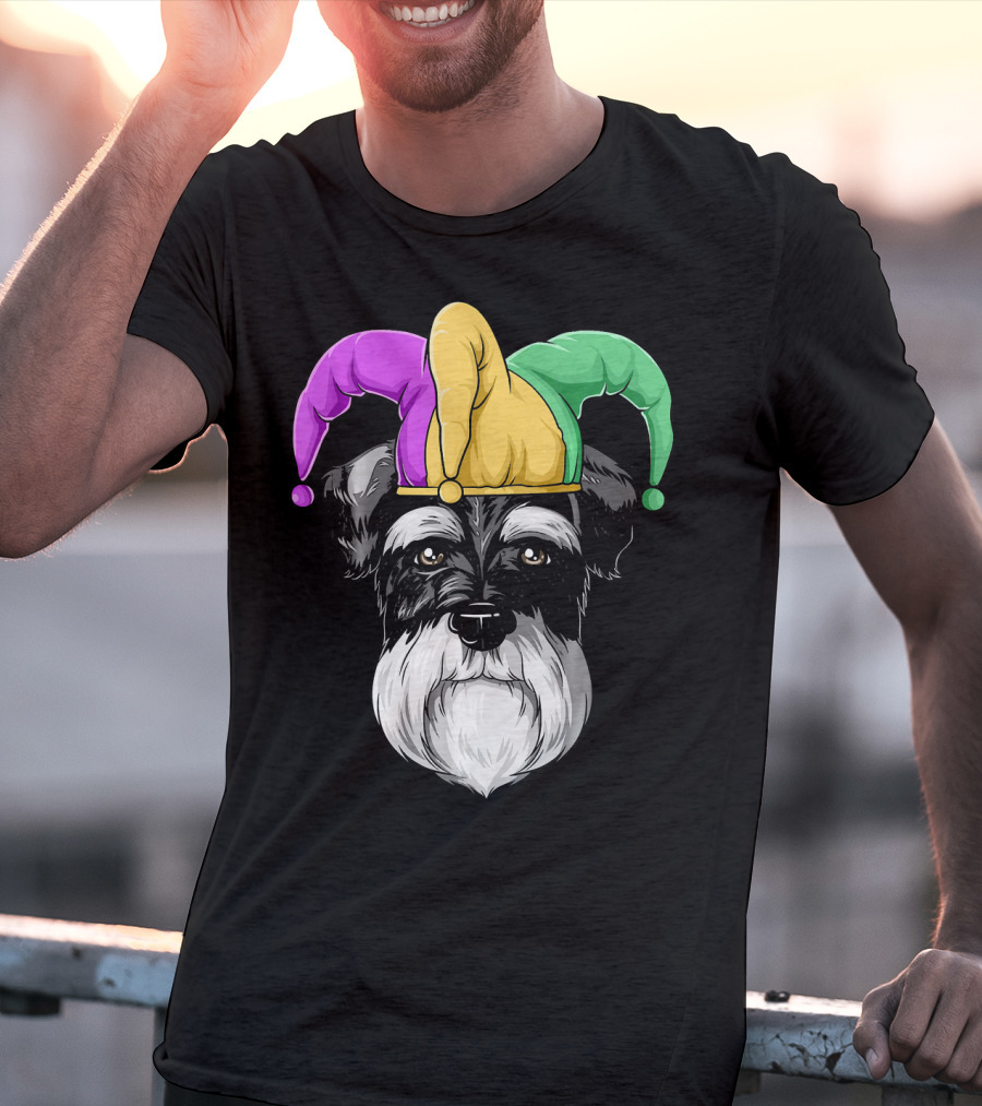 Mardi Gras Schnauzer Jester Carnival Hat Party T-Shirt