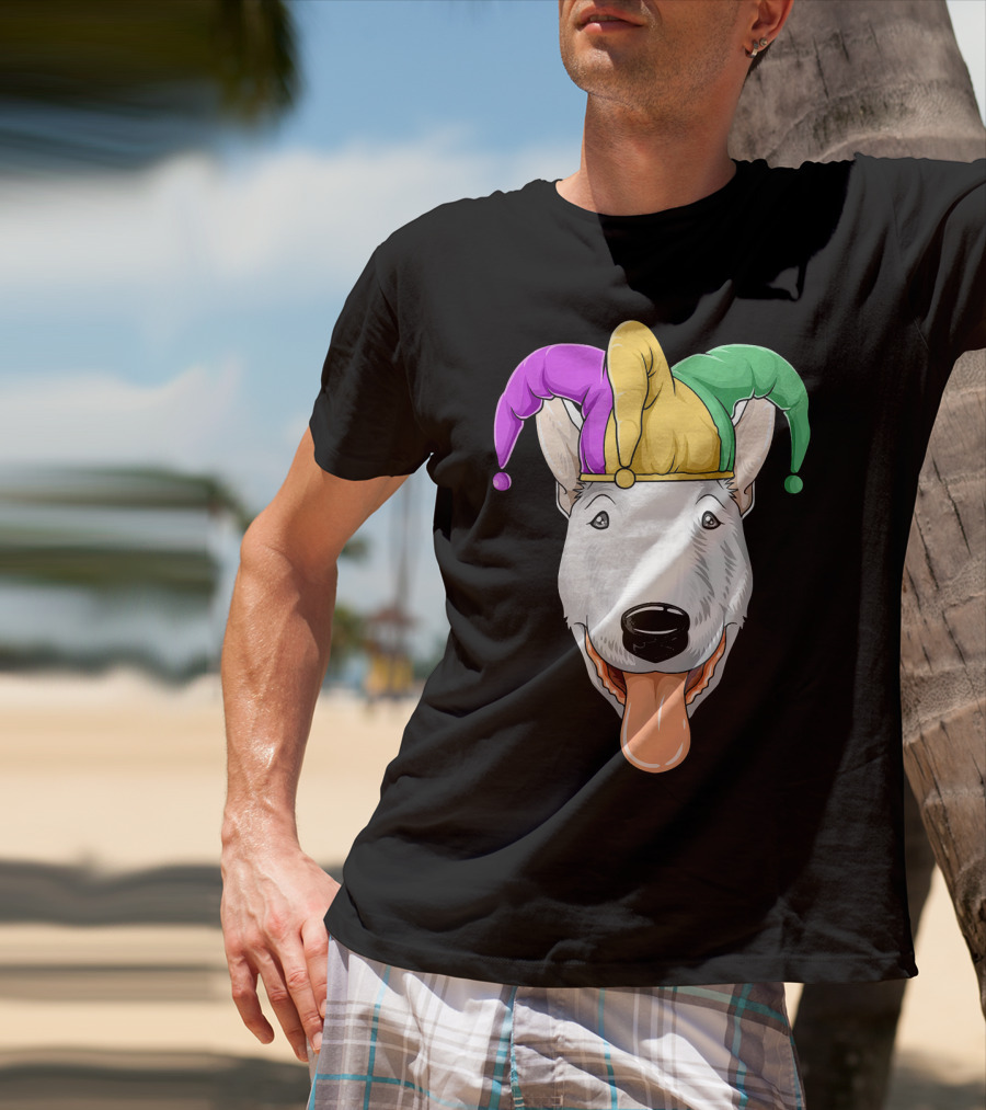 Mardi Gras Bull Terrier Jester Hat Carnival Bul T-Shirt