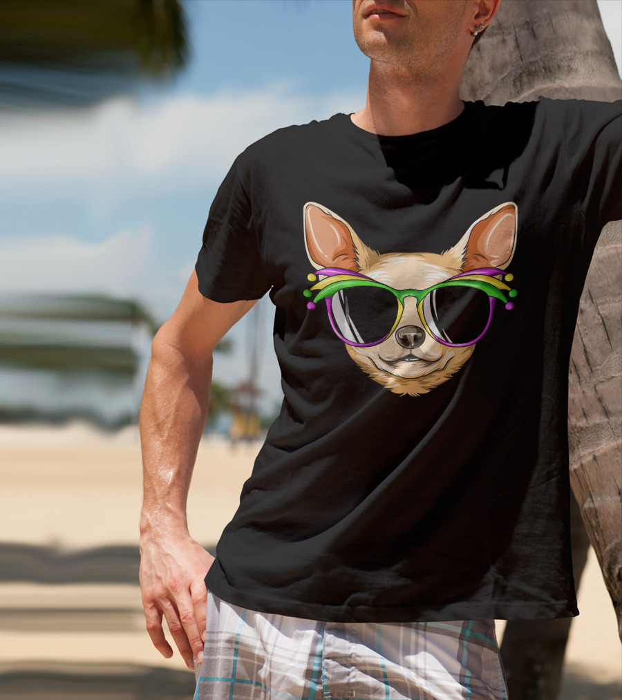 Chihuahua Mardi Gras Carnival Mask Sunglasses T-Shirt