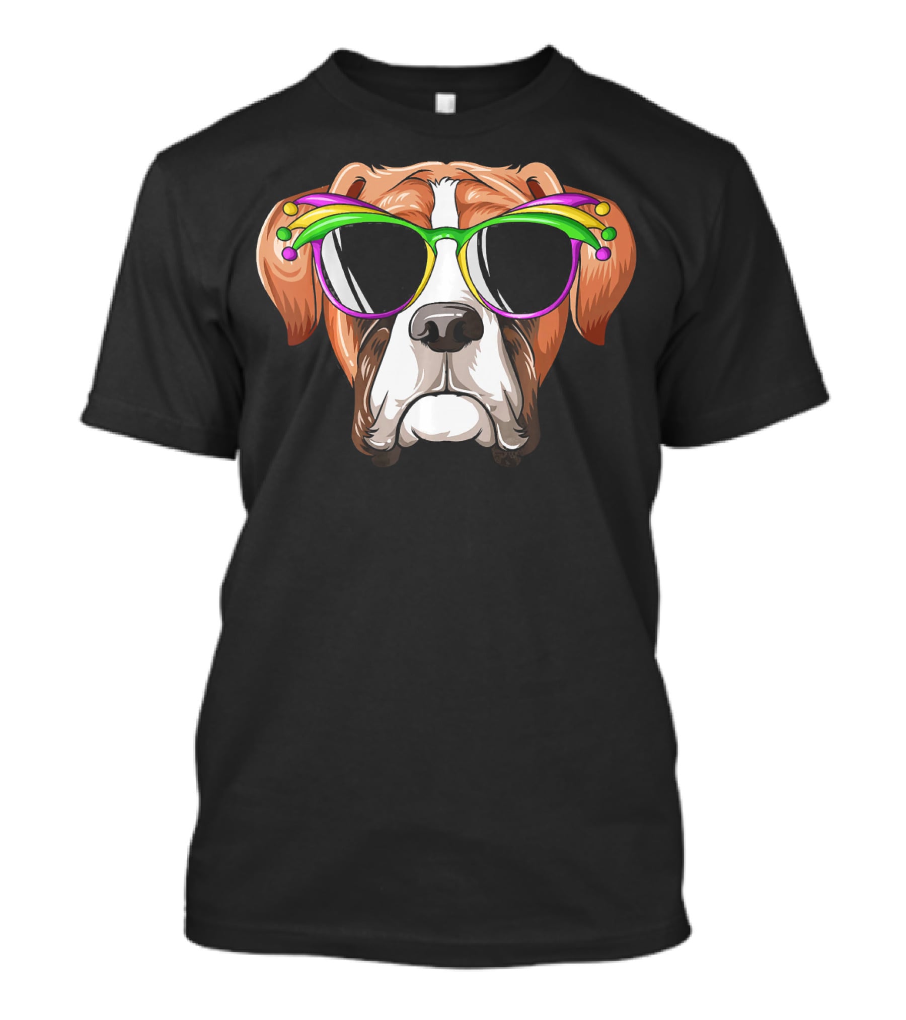 Boxer Dog Mardi Gras Jester Glasses Carnival Mask T-Shirt