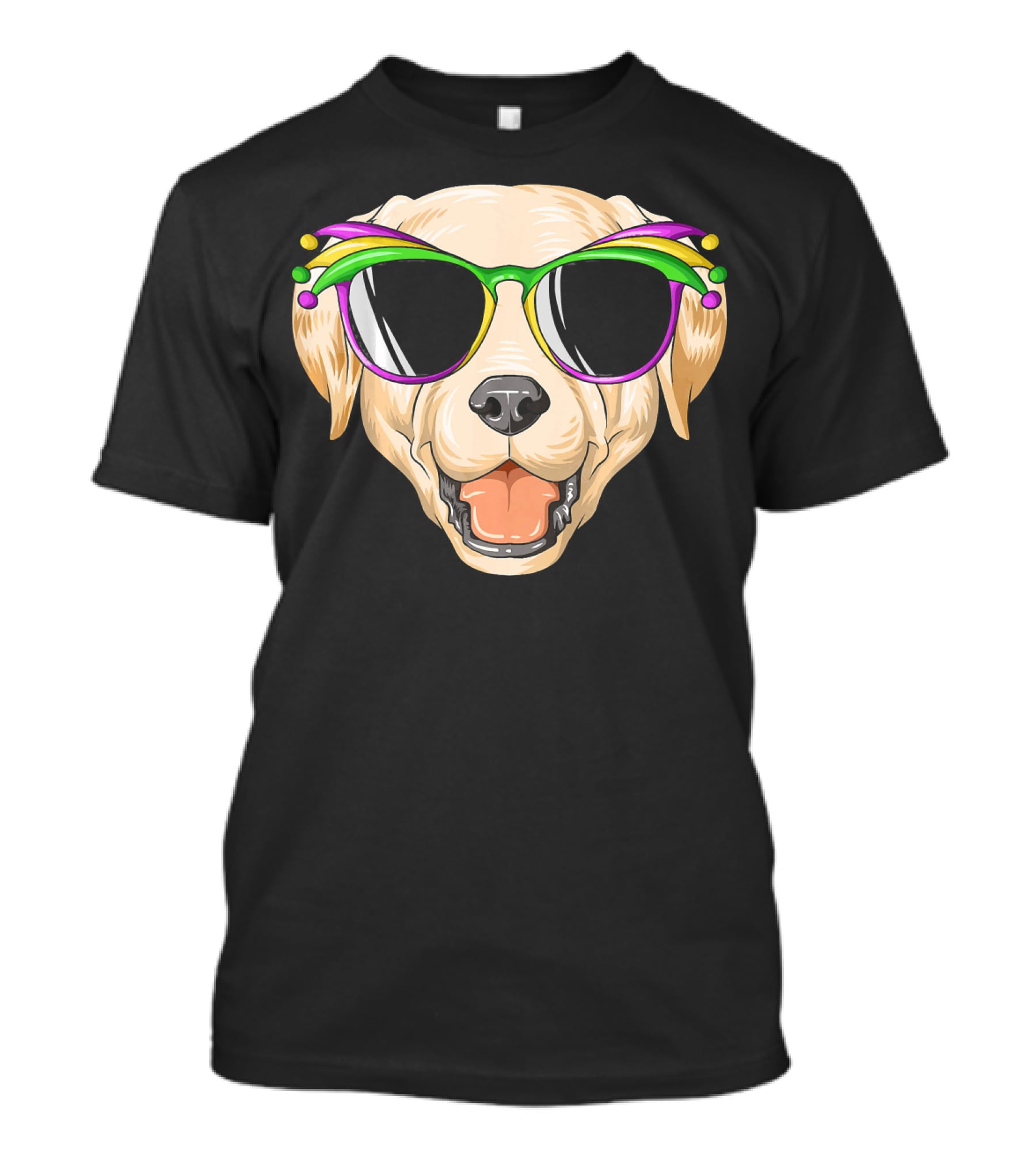 Labrador Dog With Mardi Gras Jester Carnival Mask Glasses T-Shirt