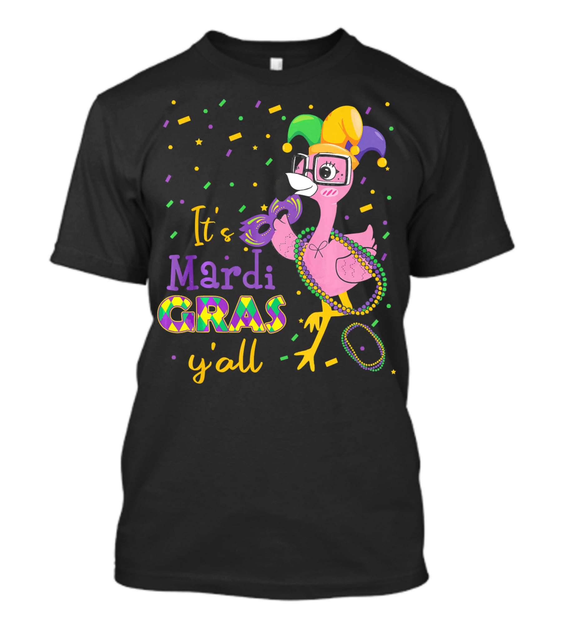It's Mardi Gras Y'all Funny Flamingo Jester T-Shirt
