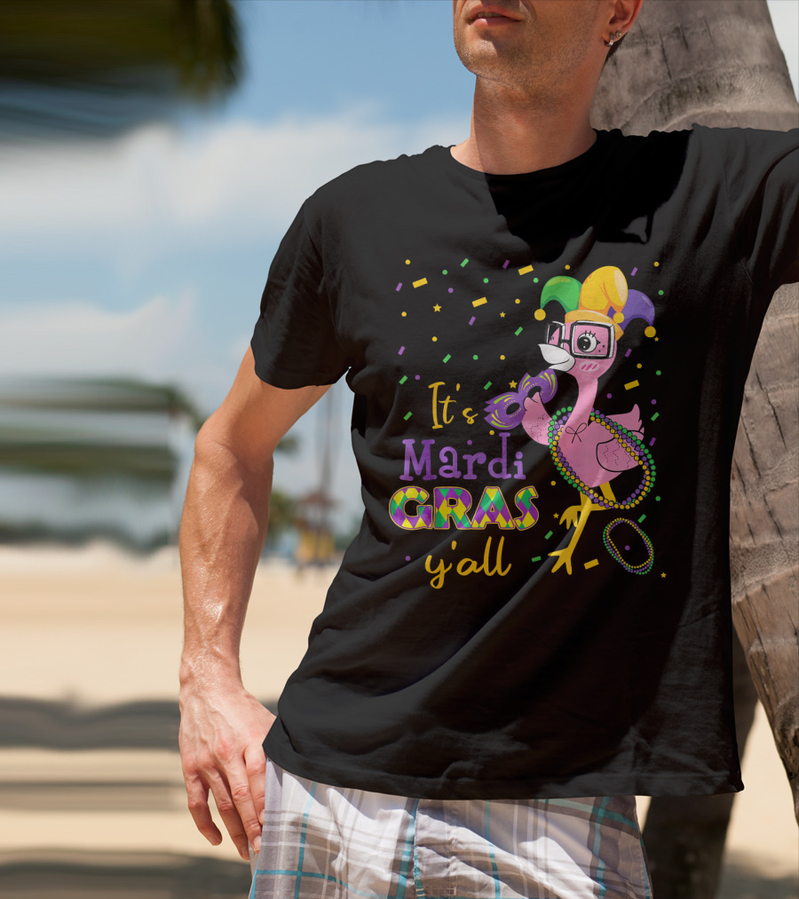 It's Mardi Gras Y'all Funny Flamingo Jester T-Shirt
