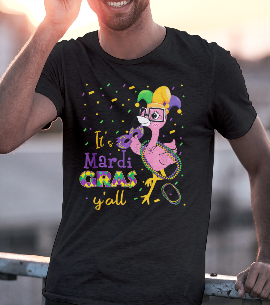 It's Mardi Gras Y'all Funny Flamingo Jester T-Shirt