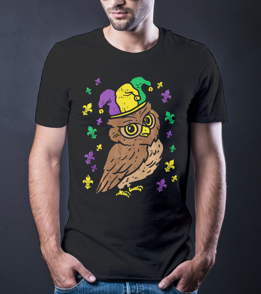 Jester Owl Mardi Gras Bird Animal Lover T-Shirt