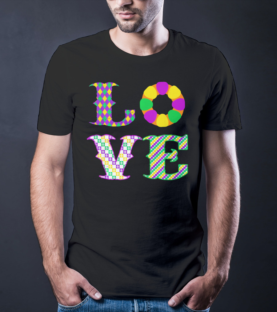 Mardi Gras Love Harlequin Pattern New Orleans T-Shirt