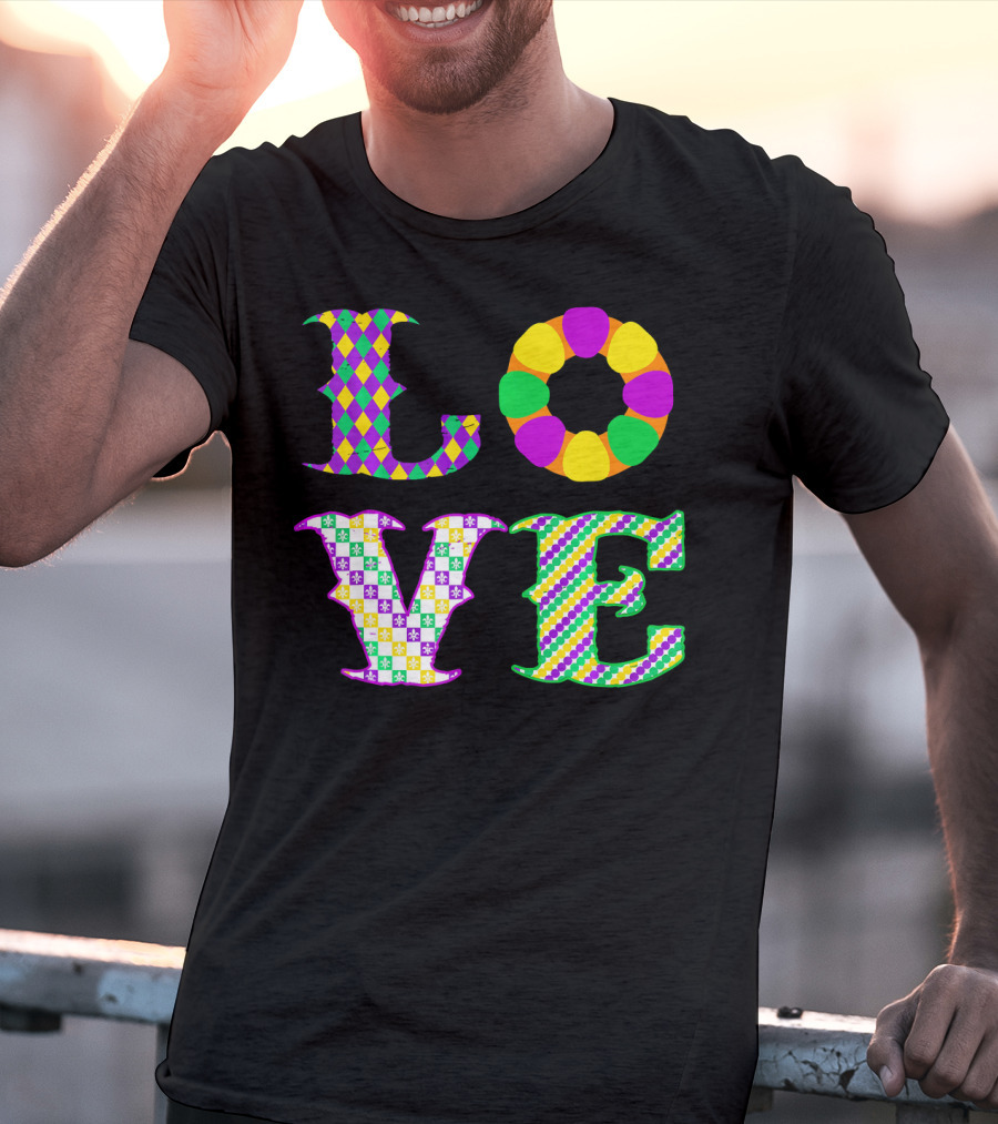 Mardi Gras Love Harlequin Pattern New Orleans T-Shirt