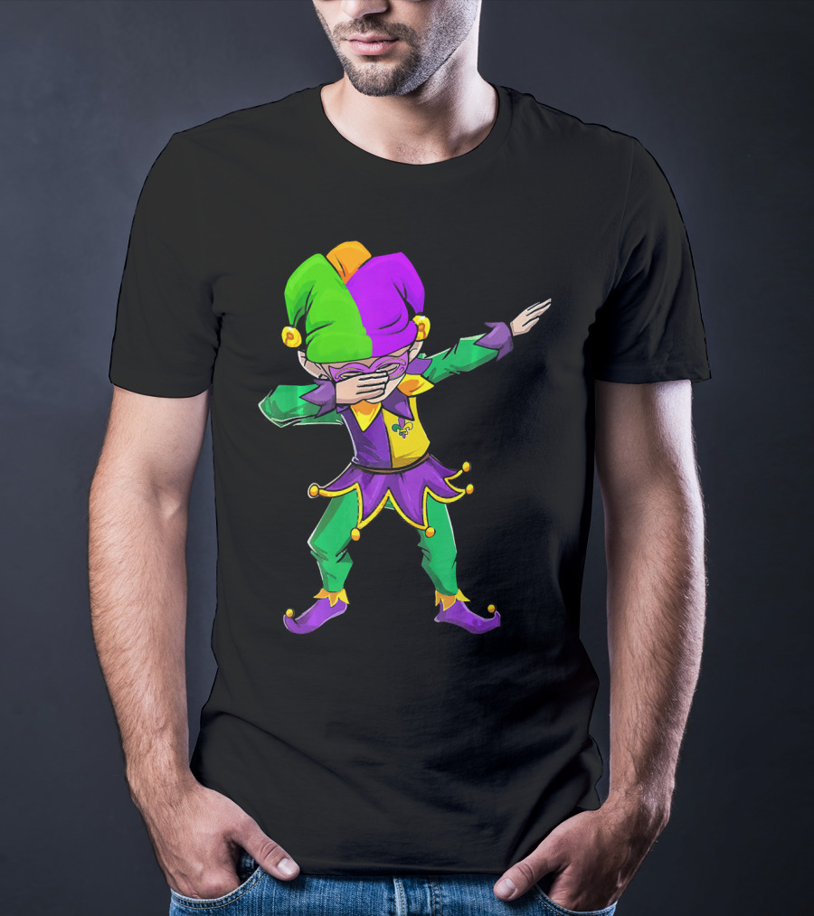 Mardi Gras Funny Dabbing Jester In Purple Green And Gold T-Shirt