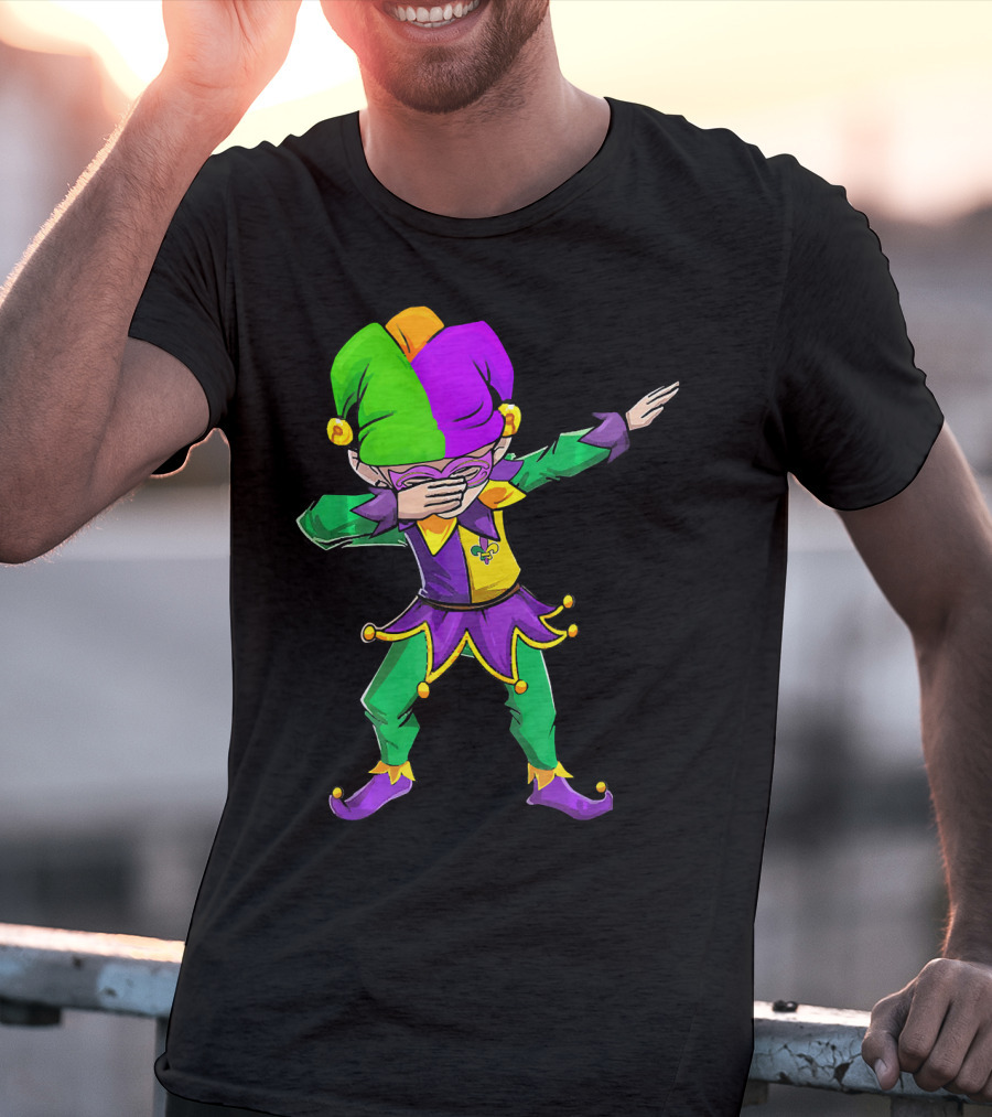 Mardi Gras Funny Dabbing Jester In Purple Green And Gold T-Shirt