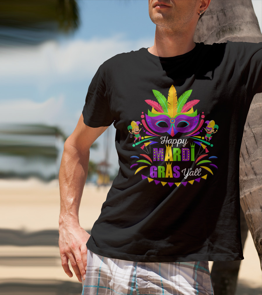 Happy Mardi Gras Y'all Mask And Jesters T-Shirt