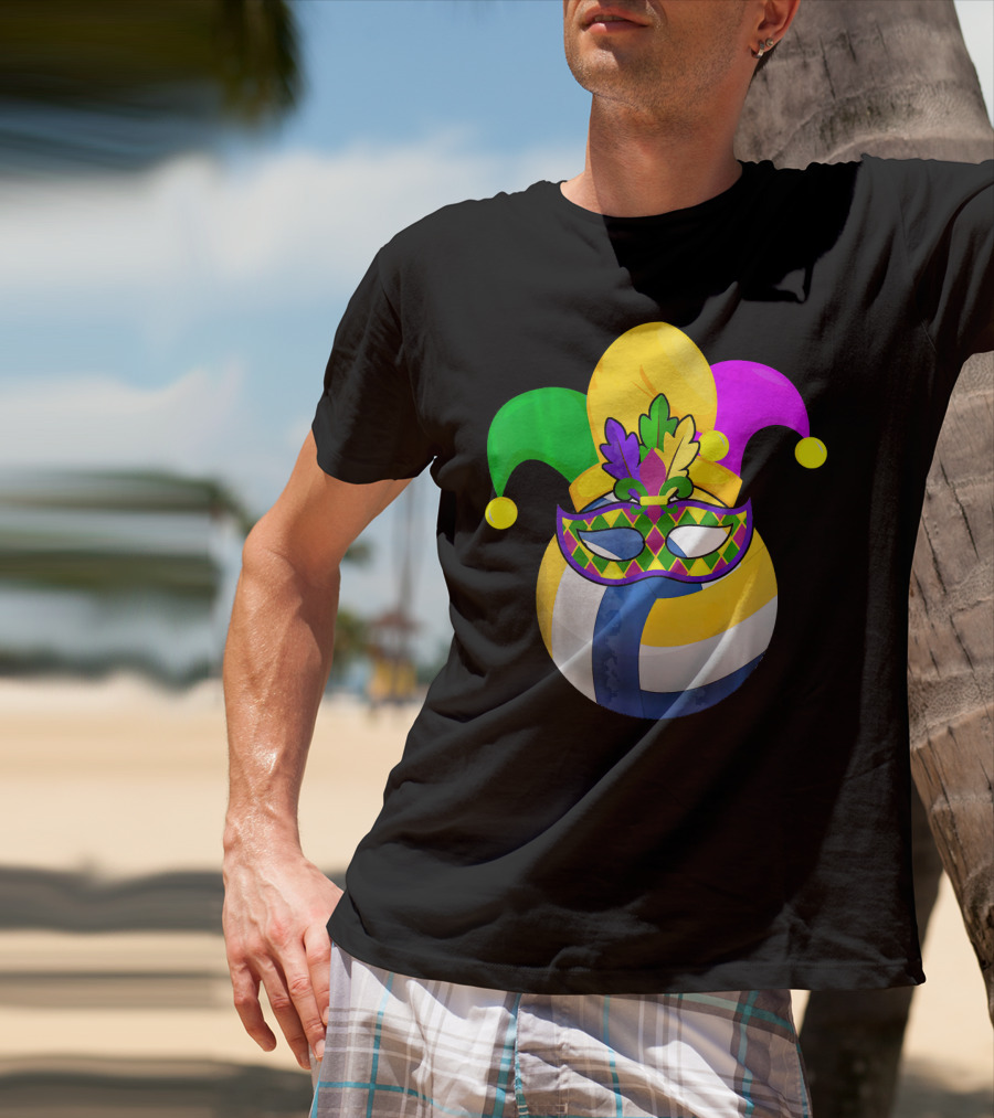 Volleyball Mardi Gras Jester Mask Carnival Ball T-Shirt