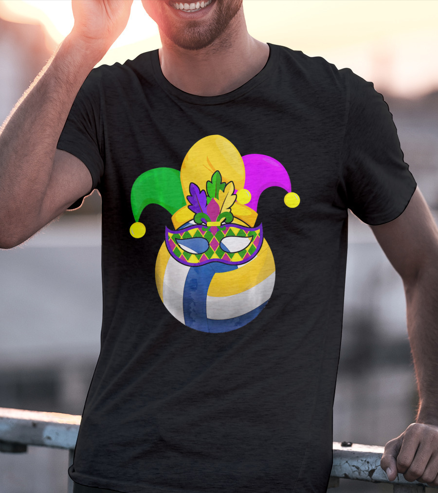 Volleyball Mardi Gras Jester Mask Carnival Ball T-Shirt