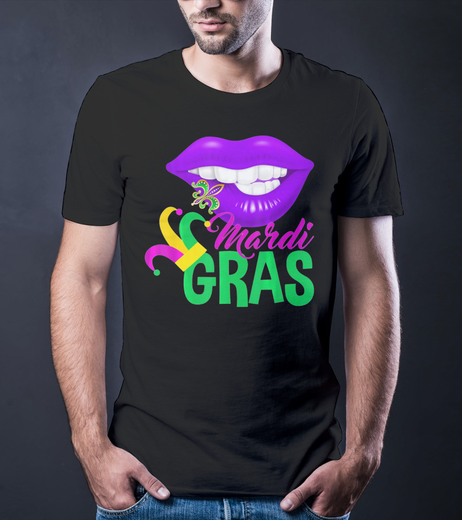 Mardi Gras Lips With Jester Hat And Fleur-de-Lis T-Shirt
