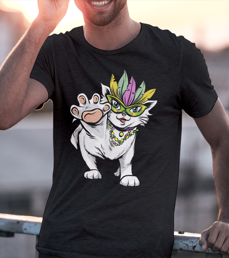 White Cat Mardi Gras Good Luck And Happiness T-Shirt