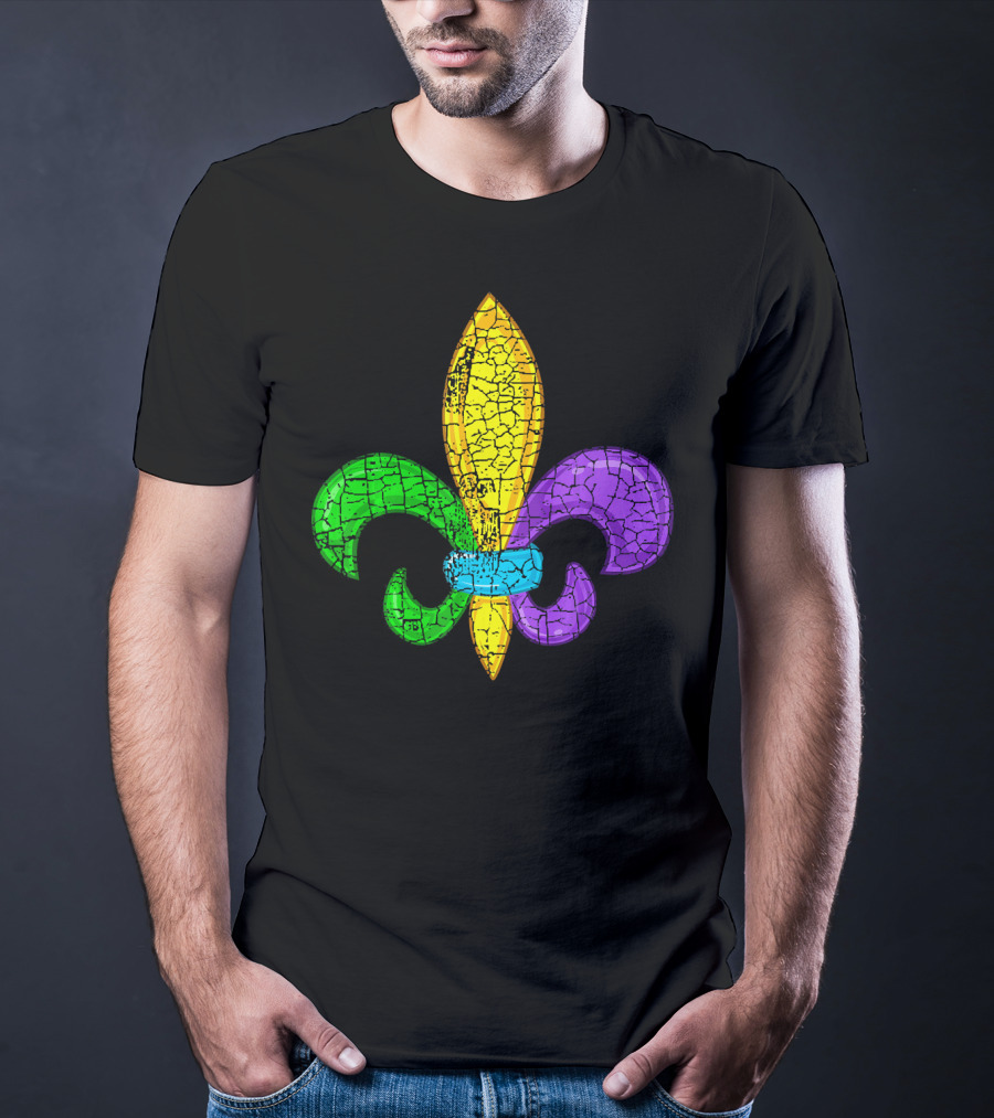 Fleur De Lis Mardi Gras Cute Fat Tuesday Cracked Texture T-Shirt
