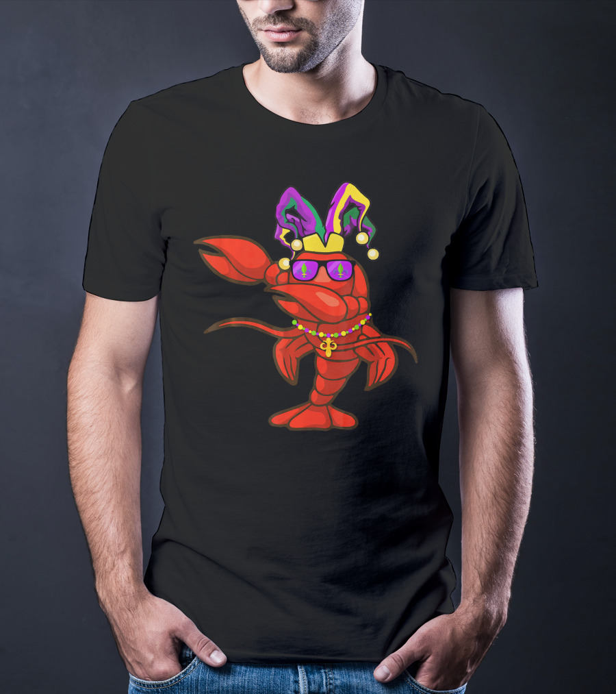Dabbing Crawfish Mardi Gras Bead Hat Party T-Shirt