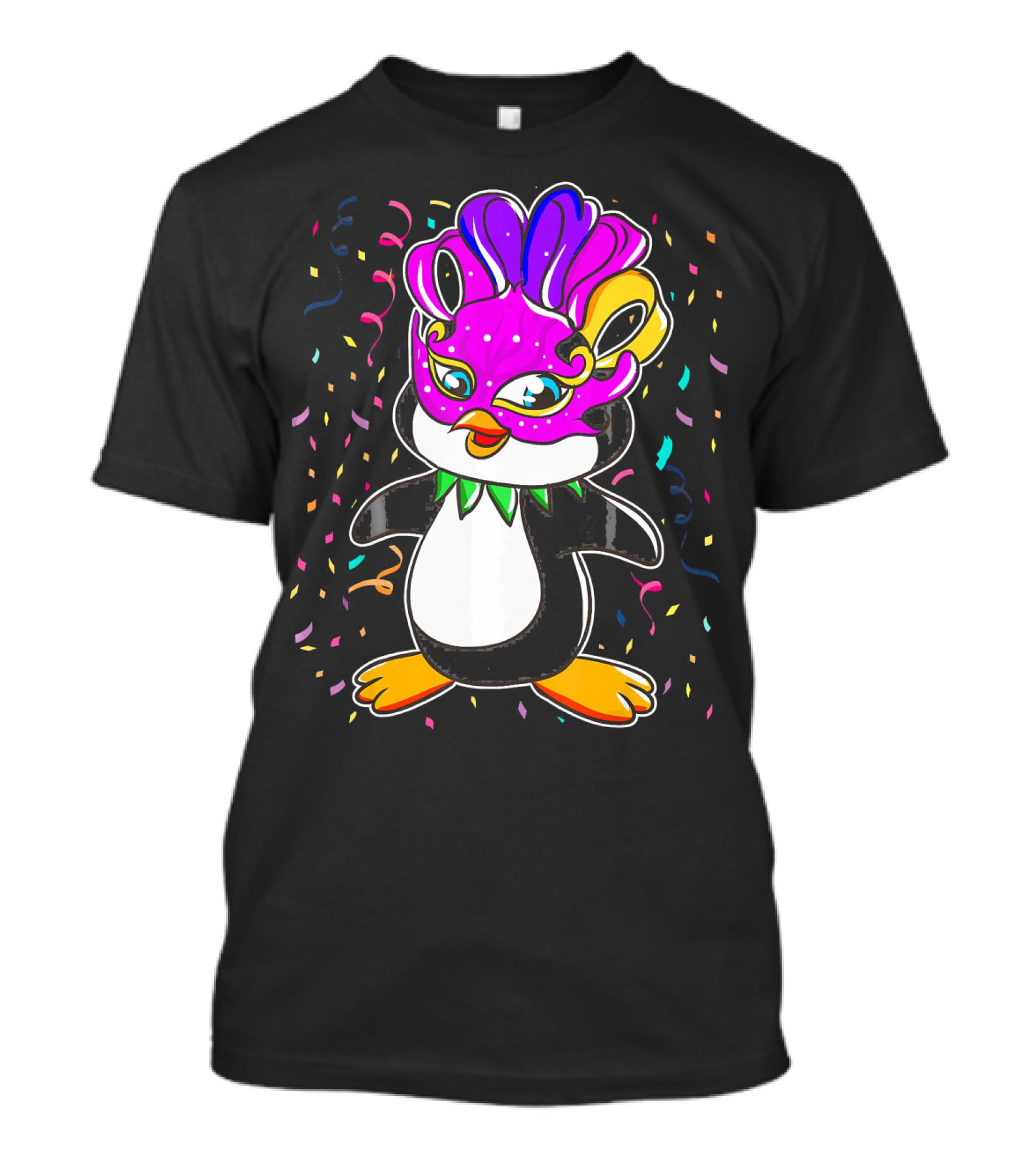 Penguin Mardi Gras Lover Funny Masquerade Festive Confetti T-Shirt