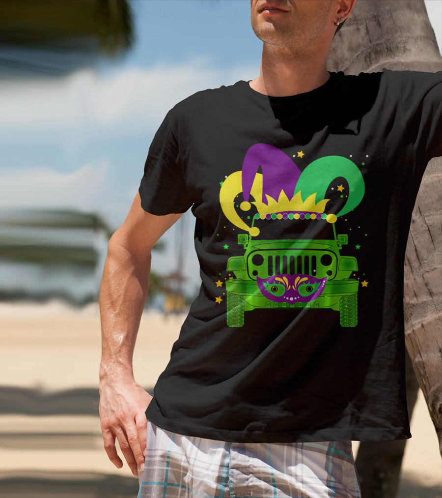 Mardi Gras Jester Hat Mask Jeep Love T-Shirt