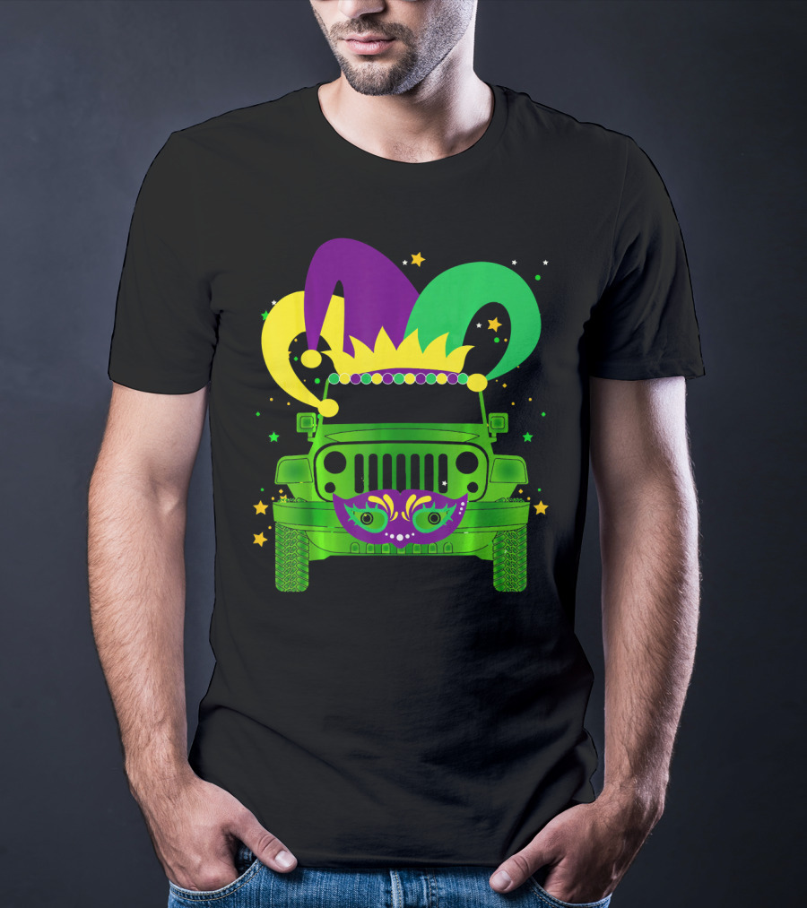 Mardi Gras Jester Hat Mask Jeep Love T-Shirt