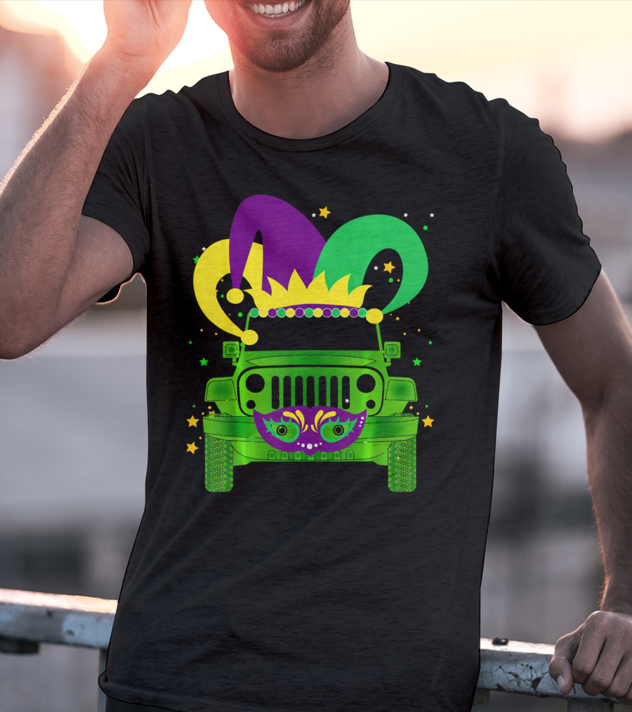 Mardi Gras Jester Hat Mask Jeep Love T-Shirt