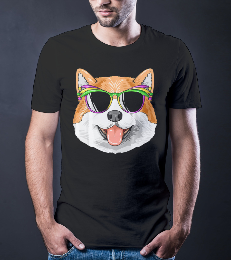 Akita Mardi Gras Carnival Mask Dog Sunglasses T-Shirt