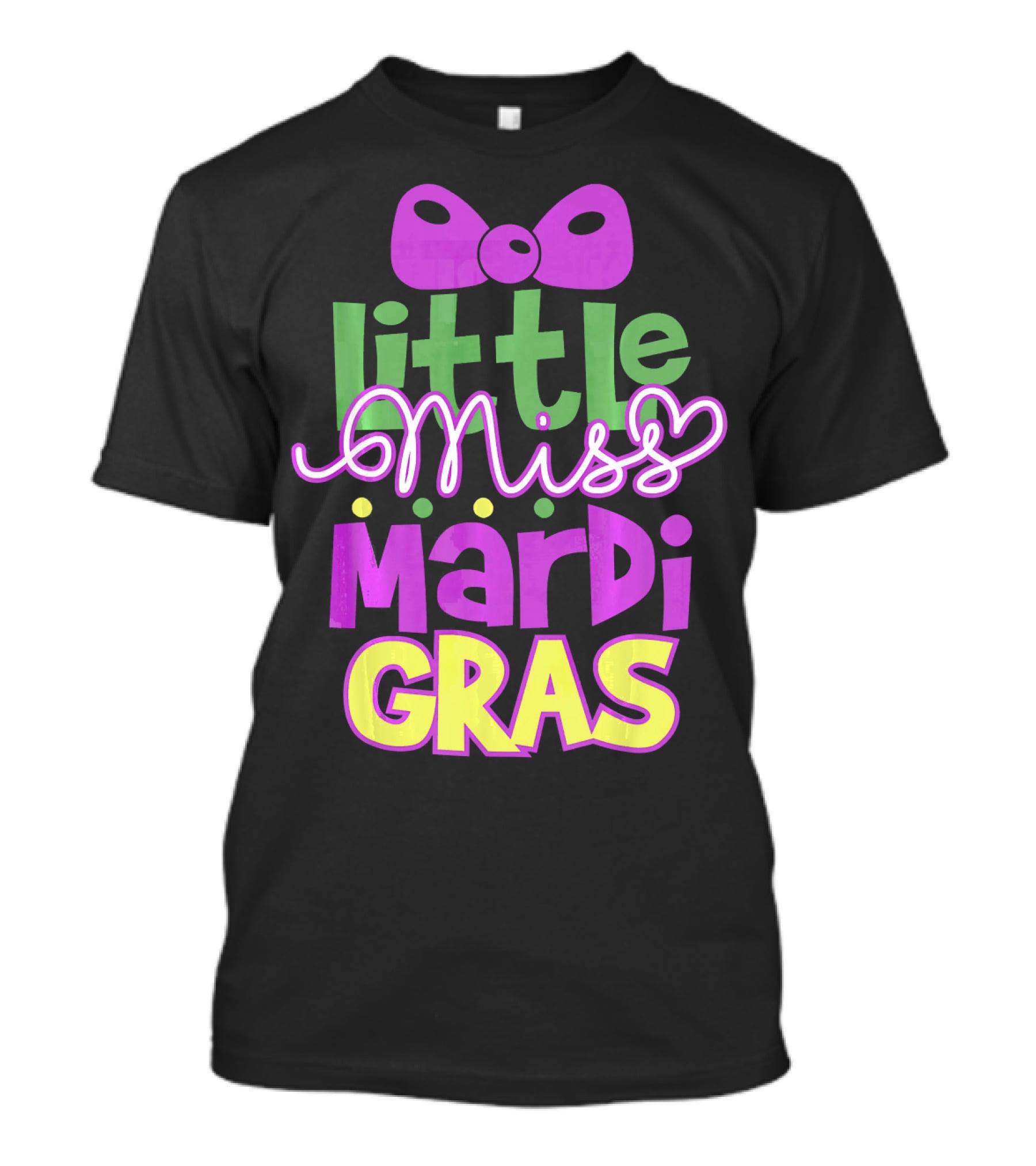 Little Miss Mardi Gras Bow Colorful Letters T-Shirt