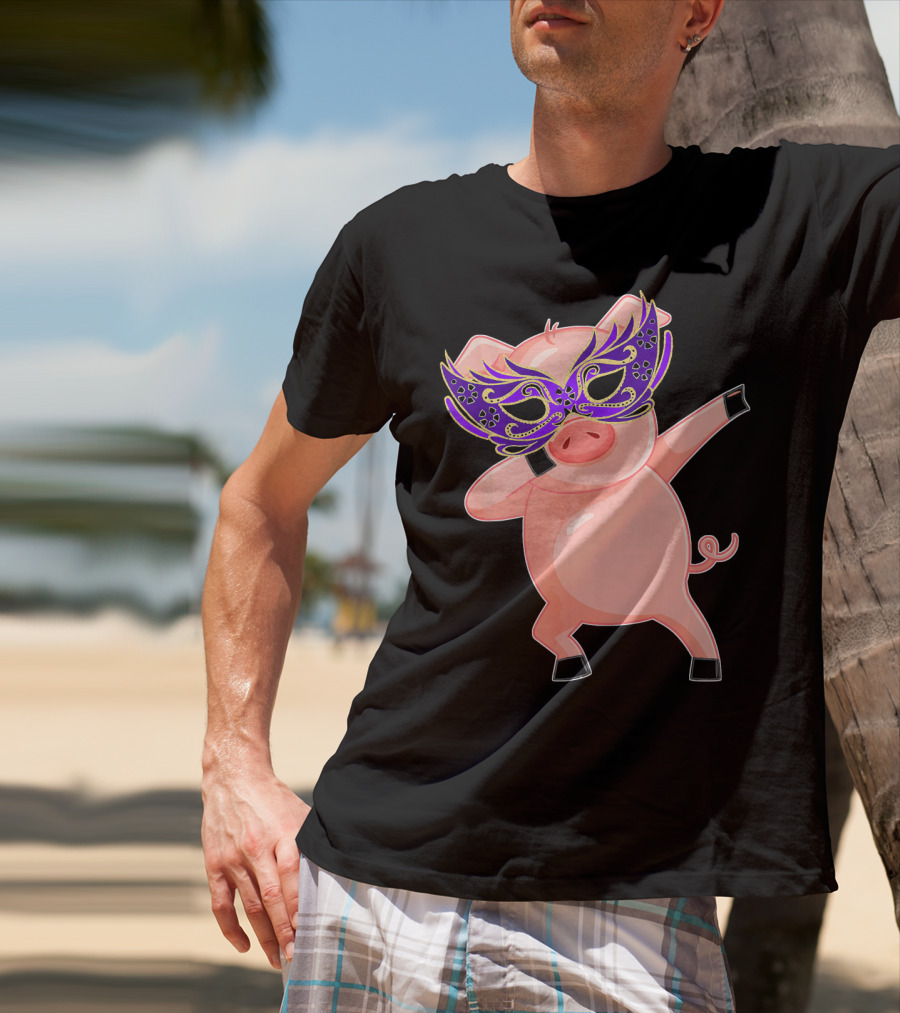 Mardi Gras Pig With Purple Mask Dabbing T-Shirt