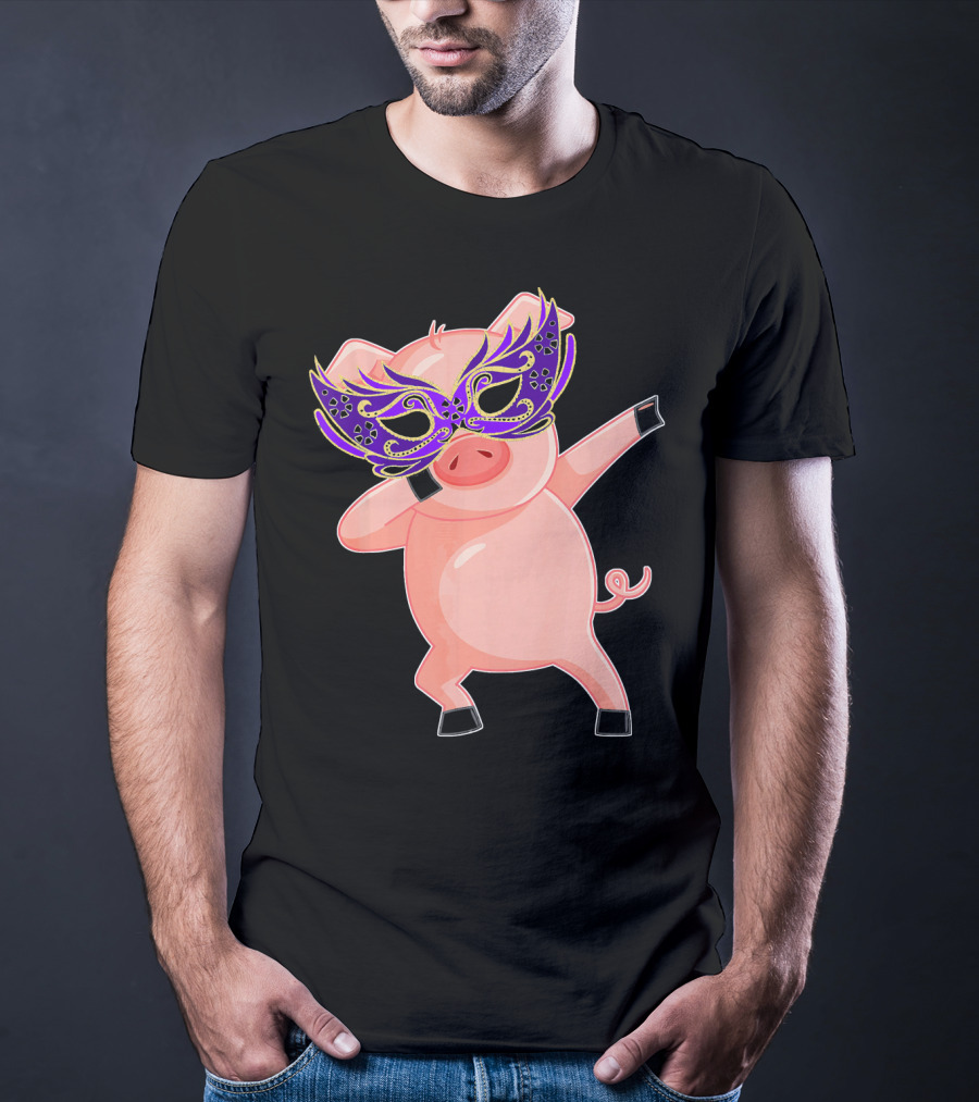 Mardi Gras Pig With Purple Mask Dabbing T-Shirt