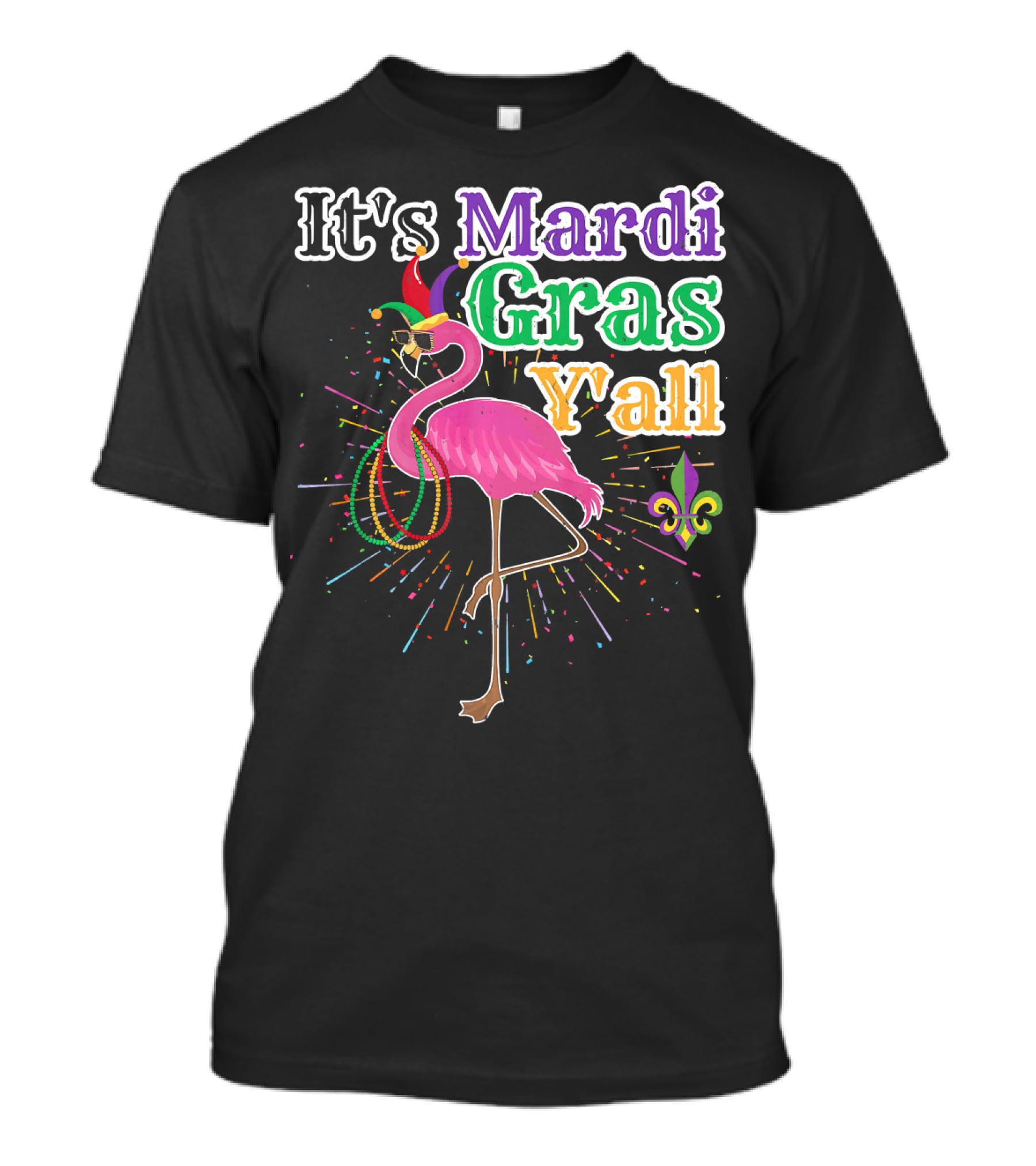 Flamingo It's Mardi Gras Y'all With Beads And Fleur-de-lis T-Shirt