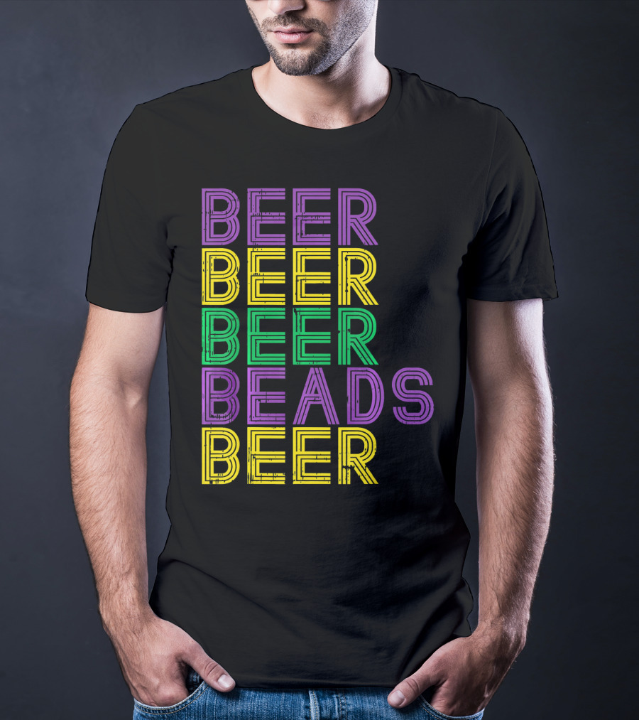 Beer Beads Beer Beer Retro Mardi Gras Party T-Shirt
