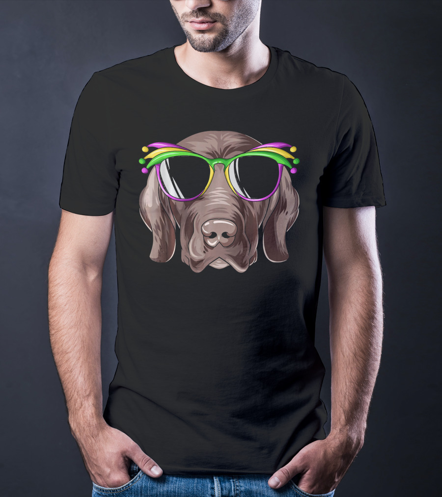 Pointer Mardi Gras Carnival Mask Dog Glasses T-Shirt
