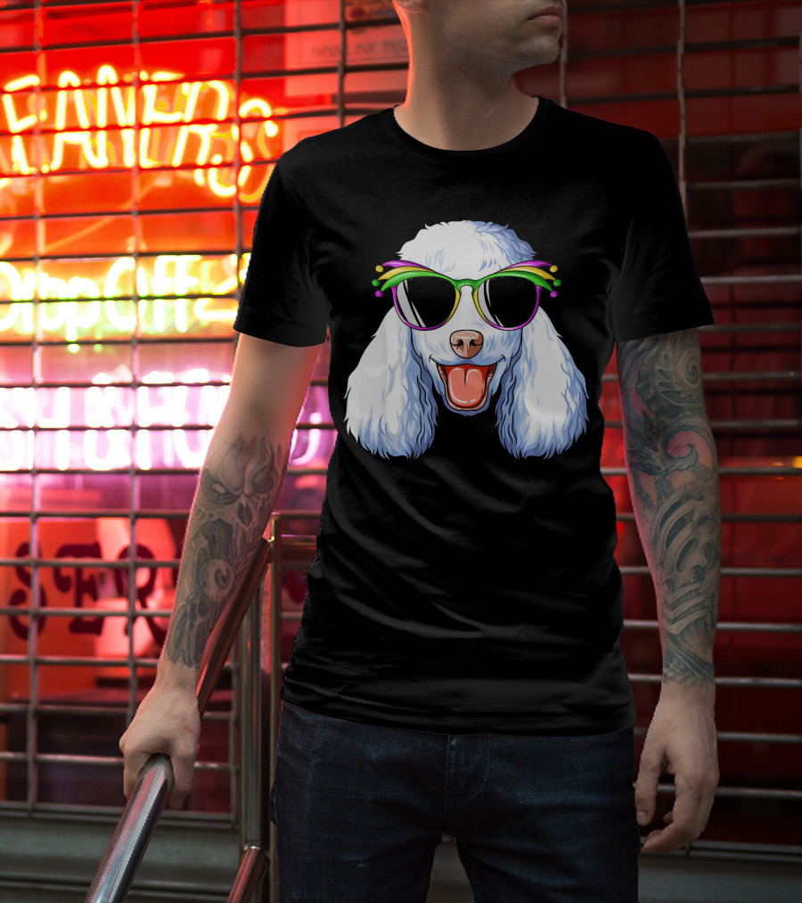 Poodle Mardi Gras Carnival Mask Sunglasses Happy Poodle T-Shirt