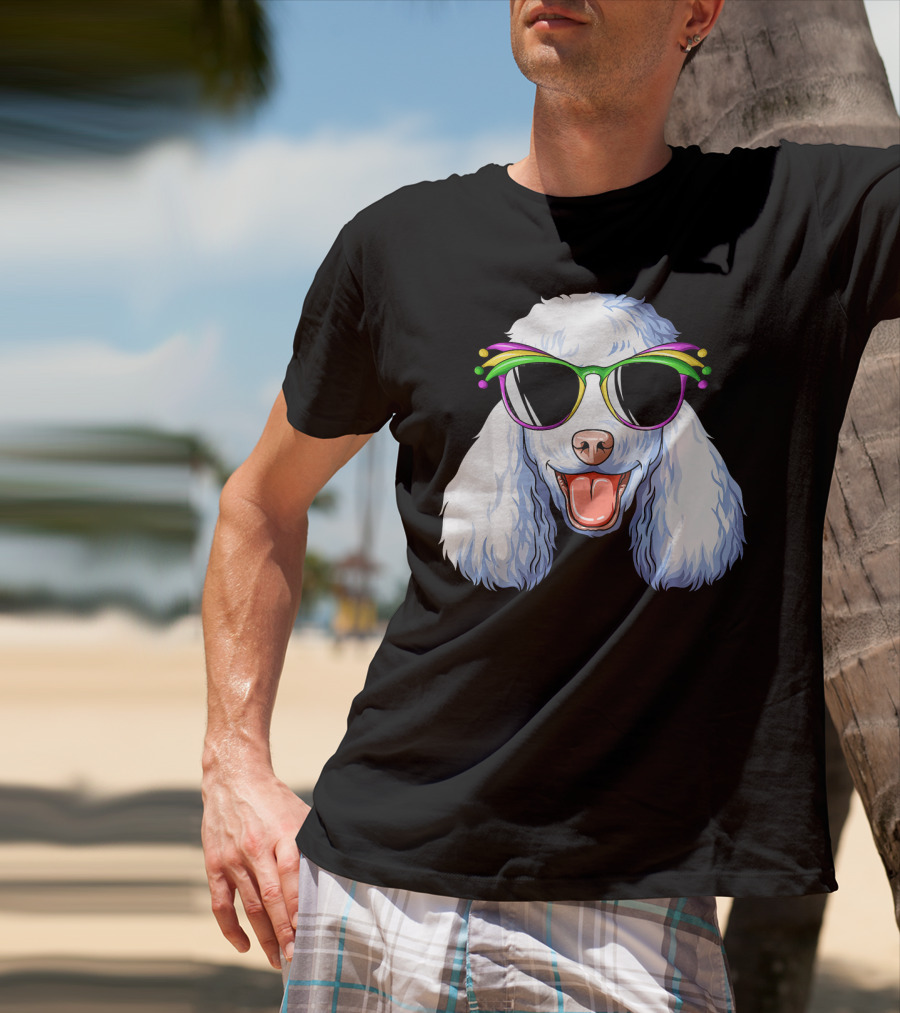 Poodle Mardi Gras Carnival Mask Sunglasses Happy Poodle T-Shirt